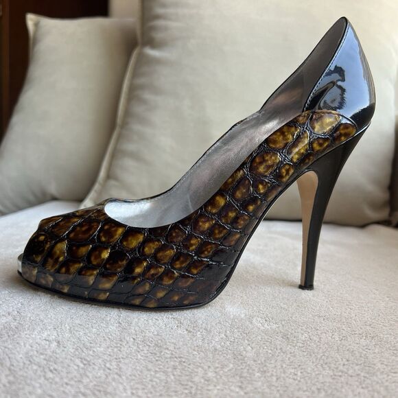 Giuseppe Zanotti Gold & Black Patent Leather Stiletto Heels EU 39 US 8 - 8.5 - Picture 3 of 16